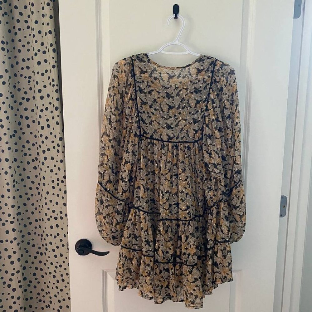 Free People Free Swinging Metallic Thread Floral Print Chiffon Mini Dress - Picture 8 of 9